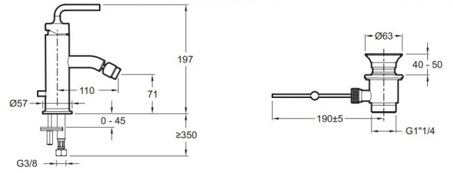Смеситель Jacob Delafon Purist E14434-4A-CP для биде