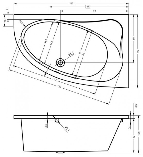 Ванна акриловая Riho Lyra 140*90 B020001005 левая