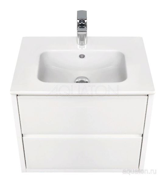 Комплект тумба Акватон Римини NEW 60 белый глянец с раковиной Victoria-N Unik 60 1A2266K1RN010