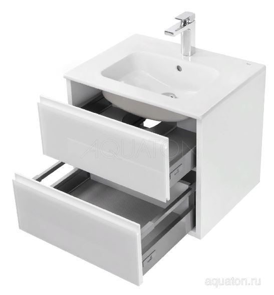 Комплект тумба Акватон Римини NEW 60 белый глянец с раковиной Victoria-N Unik 60 1A2266K1RN010