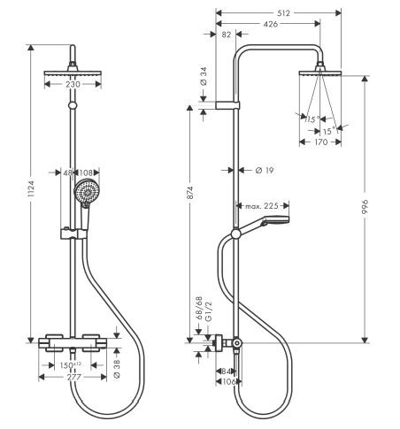 Душевая система Hansgrohe Vernis Shape Showerpipe 230 1jet 26286000 с термостатом