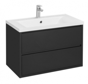 Комплект тумба Акватон Римини NEW 80 черный глянец с раковиной Айрис 80 1A2267K3RN950