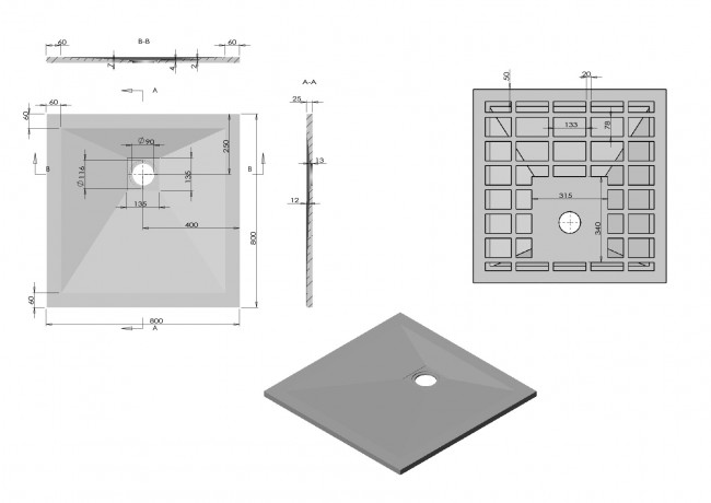Поддон из искусственного камня Vincea VST-4SR8080W 80*80 белый матовый