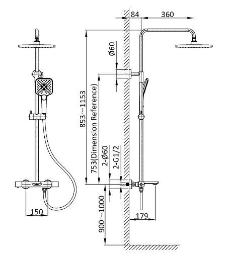 Душевая система Vincea Next VSFS-1N1TGM с термостатом вороненая сталь