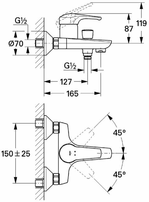Комплект для ванны Grohe Eurosmart 124446