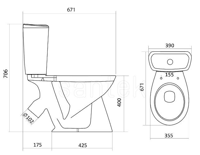 Унитаз-компакт Santek Бриз 1WH302138 диагональный выпуск сиденье без микролифта