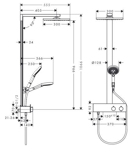 Душевая система Hansgrohe Raindance E Showerpipe 300 1jet EcoSmart с ShowerTablet 350 27362000 с термостатом