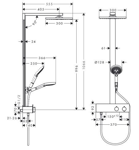 Душевая система Hansgrohe Raindance E Showerpipe 300 1jet с ShowerTablet 350 27361000 с термостатом
