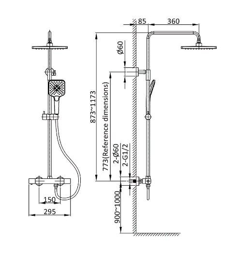 Душевая система Vincea Next VSFS-1N0TMB с термостатом черный матовый