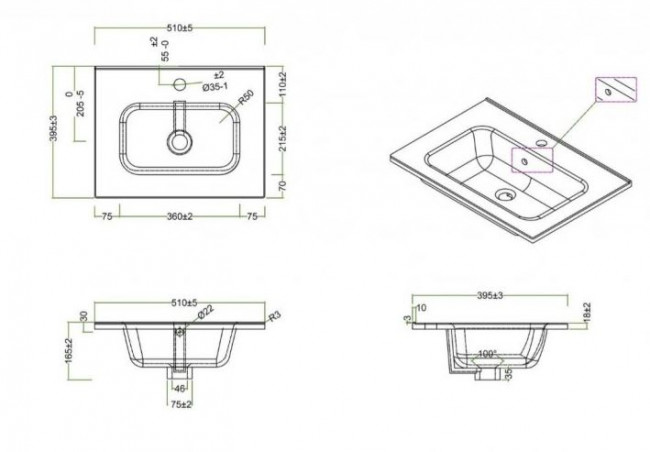 Раковина BelBagno 51 BB500/390ETL