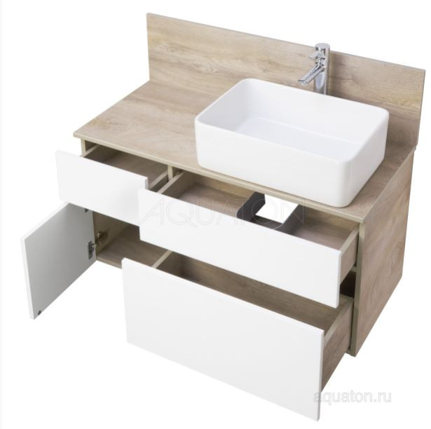 Столешница под раковину Акватон Мишель 100 1A253103MIX40 дуб эндгрейн с панелью ВЛДСП
