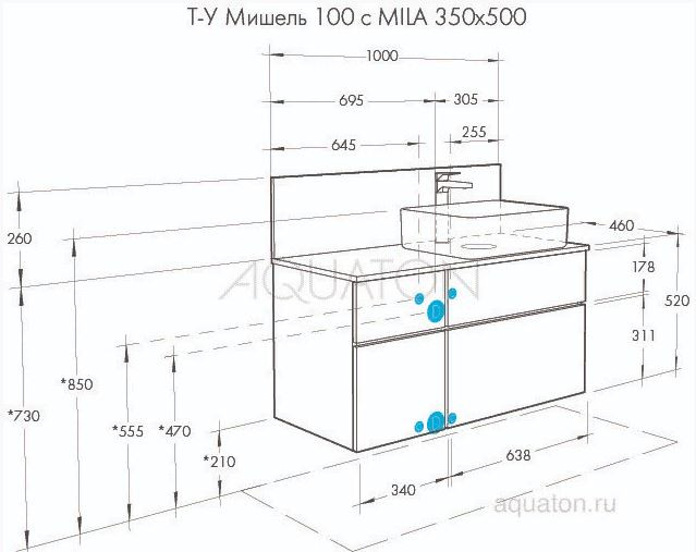 Столешница под раковину Акватон Мишель 100 1A253103MIX40 дуб эндгрейн с панелью ВЛДСП