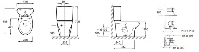 Унитаз Jacob Delafon Presqu'ile 19077-00 напольный с бачком E1425-00 с сиденьем микролифт