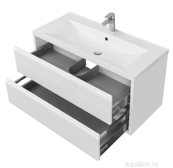 Комплект тумба Акватон Римини 100 NEW белый глянец с раковиной Айрис 100 1A2328K3RN010