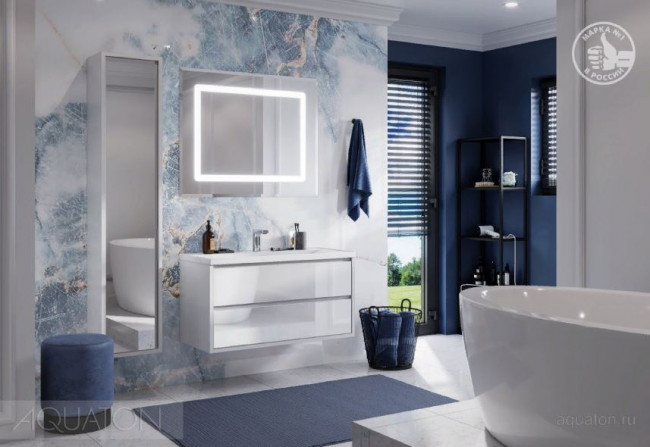 Комплект тумба Акватон Римини 100 NEW белый глянец с раковиной Айрис 100 1A2328K3RN010