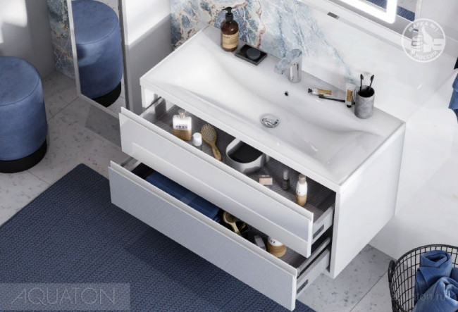 Комплект тумба Акватон Римини 100 NEW белый глянец с раковиной Айрис 100 1A2328K3RN010