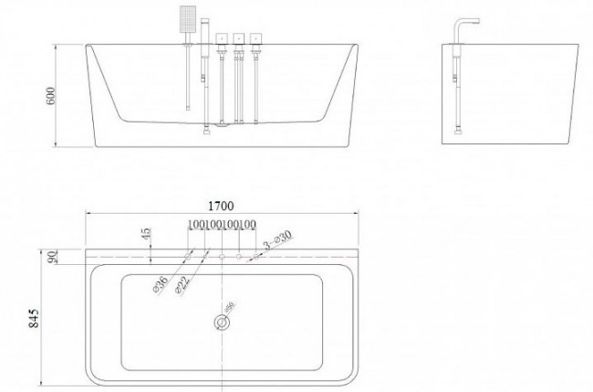 Ванна акриловая Esbano Paris-SM 170*84,5 ESVAPARISM с врезным смесителем на борт