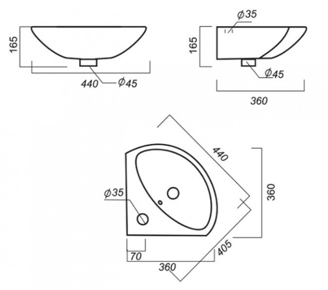 Раковина Sanita Веер VERSAWB01 угловая