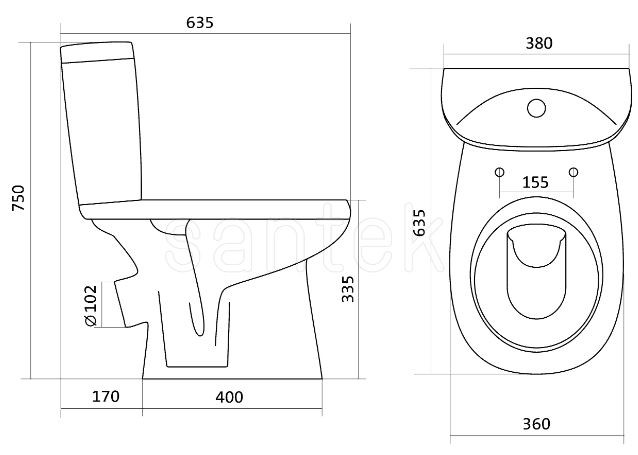 Унитаз-компакт Santek Анимо 1WH110032 диагональный выпуск сиденье полипропилен без микролифта