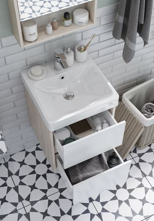 Комплект тумба Акватон Сканди 45 белая дуб верона с раковиной Адриана 45 1A2516K0SDB20