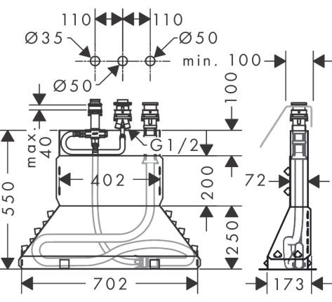 Скрытая часть Hansgrohe 13437180 для смесителя на борт ванны
