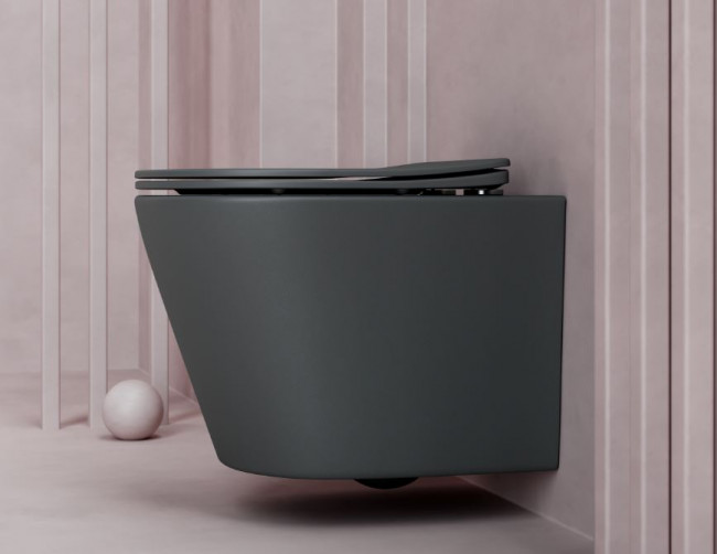 Унитаз подвесной Ceramica Nova Balearica Rimless CN6000MDH безободковый с микролифтом темный антрацит матовый