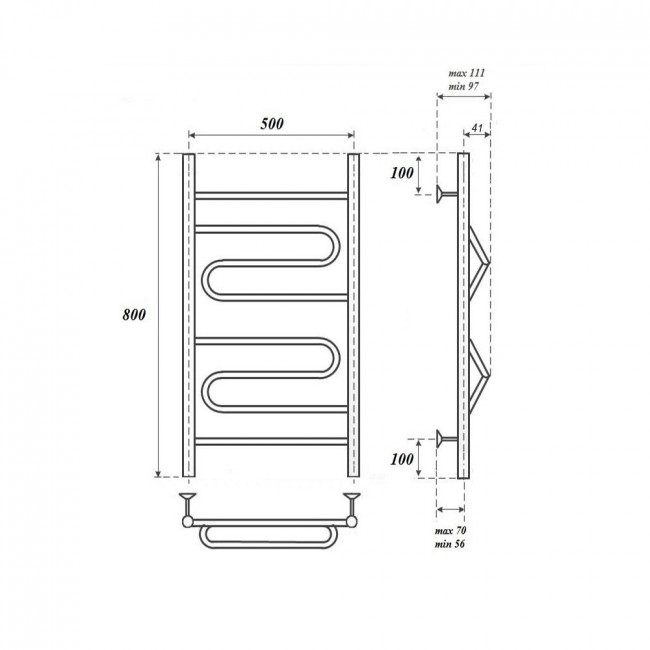 Полотенцесушитель водяной Point Юпитер PN01158 П4 500*800 хром