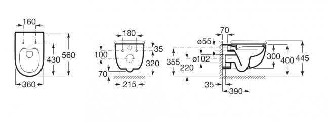 Унитаз подвесной Roca Meridian-N 34624L000 безободковый без сиденья