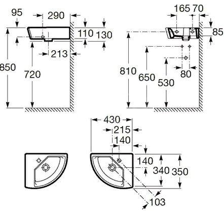Раковина Roca Hall 327622000 угловая правая