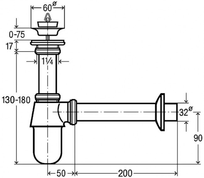 Сифон для раковины Viega 366681 с пробкой