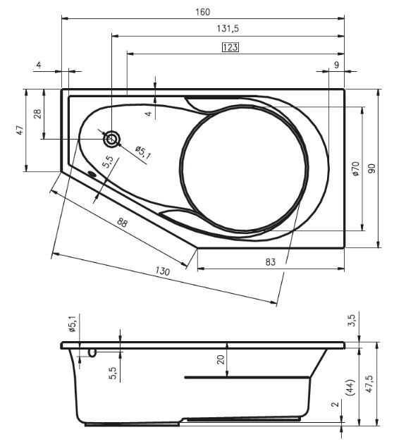 Ванна акриловая Riho Yukon 160*90 B009001005 левая
