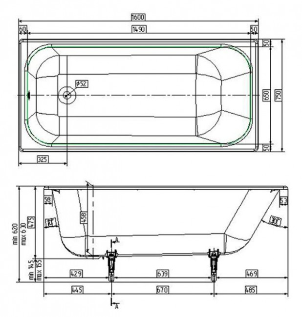 Ванна чугунная Wotte Start 160*75