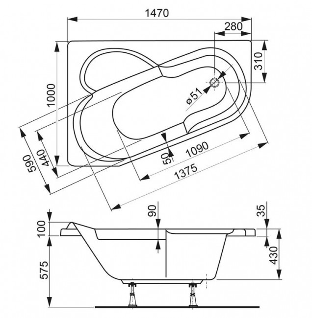 Ванна акриловая Vagnerplast Selena 147*100 R VPBA141SEL3PE-04 правая
