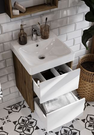 Комплект тумба Акватон Сканди 45 белая дуб рустикальный с раковиной Адриана 45 1A2516K0SDZ90