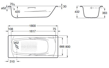Стальная ванна Roca Swing 180*80 2200E0000