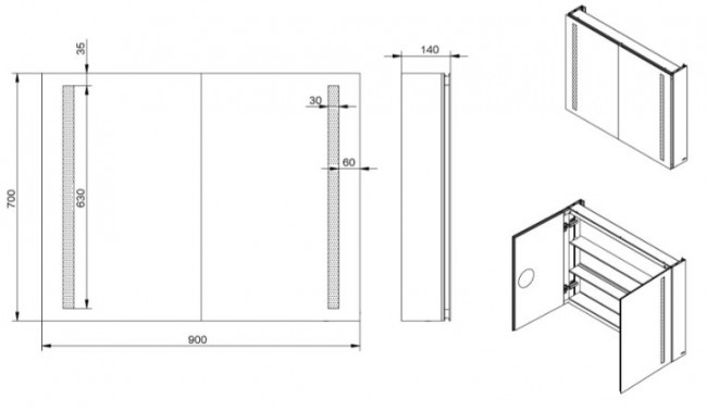 Зеркальный шкаф Esbano ES-2406 90*70