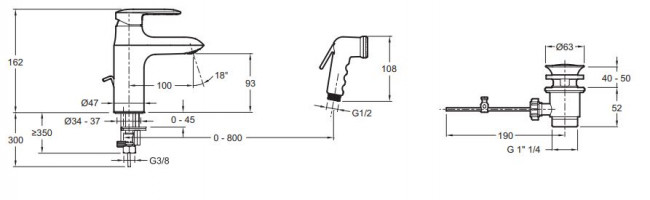 Смеситель Jacob Delafon Kumin E99465-CP для раковины с гигиеническим душем