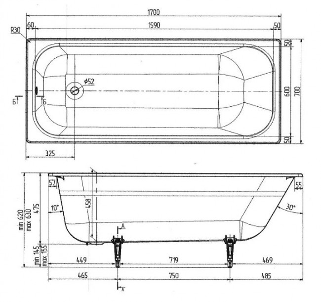Ванна чугунная Wotte Start 170*70