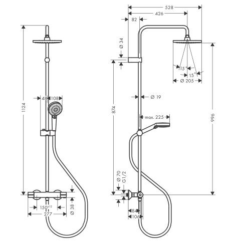 Душевая система Hansgrohe Vernis Blend Showerpipe 200 1jet 26276670 с термостатом черный матовый