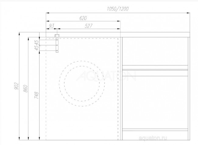 Раковина Акватон Лондри 105 1A72223KLH010 для установки над стиральной машиной правая