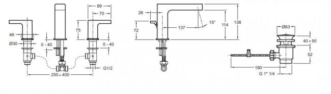 Смеситель Jacob Delafon Strayt E37331-CP для раковины на три отверстия
