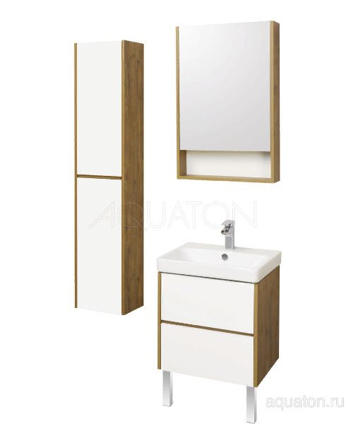 Комплект тумба Акватон Сканди 55 белая дуб рустикальный с раковиной Адриана 55 1A2517K0SDZ90