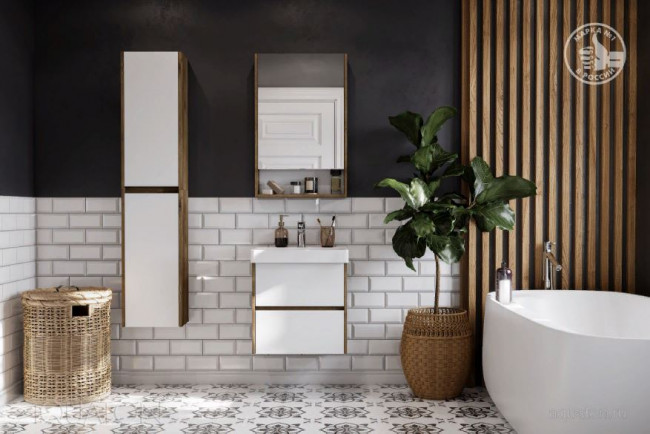 Комплект тумба Акватон Сканди 55 белая дуб рустикальный с раковиной Адриана 55 1A2517K0SDZ90