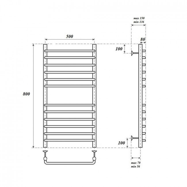 Полотенцесушитель водяной Point Нептун премиум PN09158S П12 500*800 хром