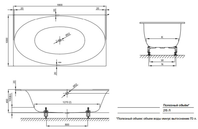 Ванна стальная Bette BetteEve 180*100 6042-000 PLUS GlasurPlus встраиваемая