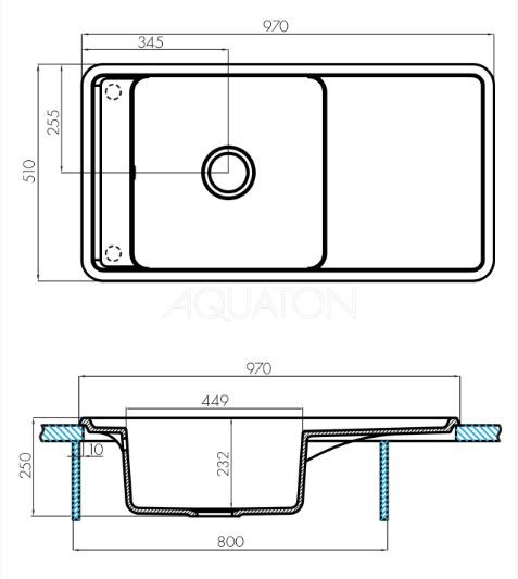 Мойка для кухни Акватон Беллис 97 1A725132BS230 серая