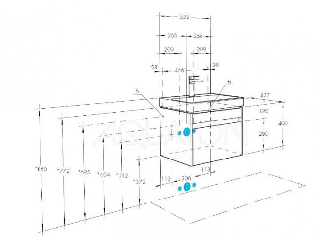Тумба под раковину Акватон Марти 55 1A263201MY010 ясень шимо