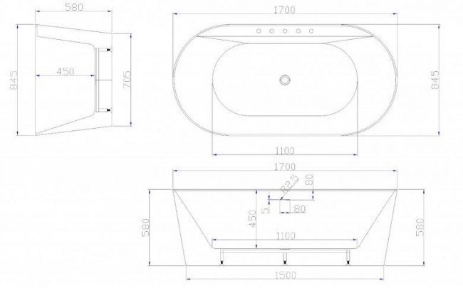 Ванна акриловая Esbano Vigo-SM 170*84,5 ESVAVIGOSM с врезным смесителем на борт