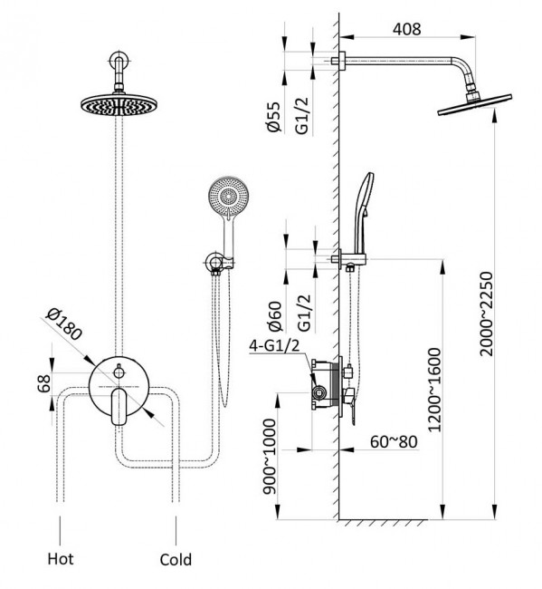 Душевая система Vincea Desire VSFW-1D1MB встраиваемая черный матовый