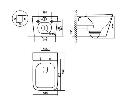 Унитаз подвесной Azario Cascad M AZ-10002 смыв Торнадо безободковый с микролифтом